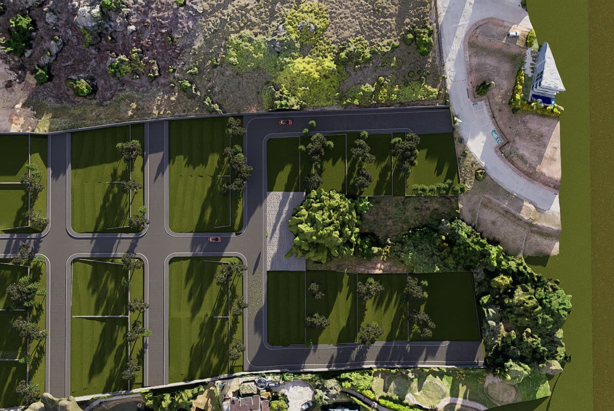 Detalle de un sector del loteo con las calles internas urbanizadas.